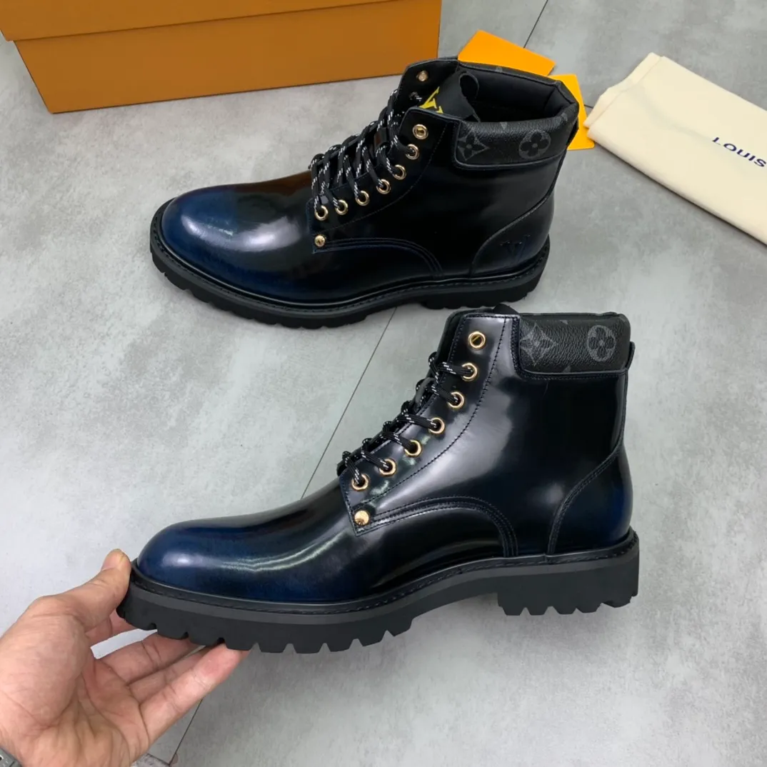 Men's men's shoes💰P620💰[New model]🆘Water-dyed cow lining LV Louis Vuitton business high-top leather shoes, made of original imported Italian 🇮🇹 open-edge bead-rubbed open-edge bead cowhide, full cowhide lining, carefully handmade by professional shoemakers, the original version is specially designed for wear-resistant outsole. Standard code 38-44 burgundy blue🉑️select